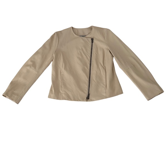 Vince Cream Lamb Leather Moto Jacket Large $995 Retail - Picture 2 of 14